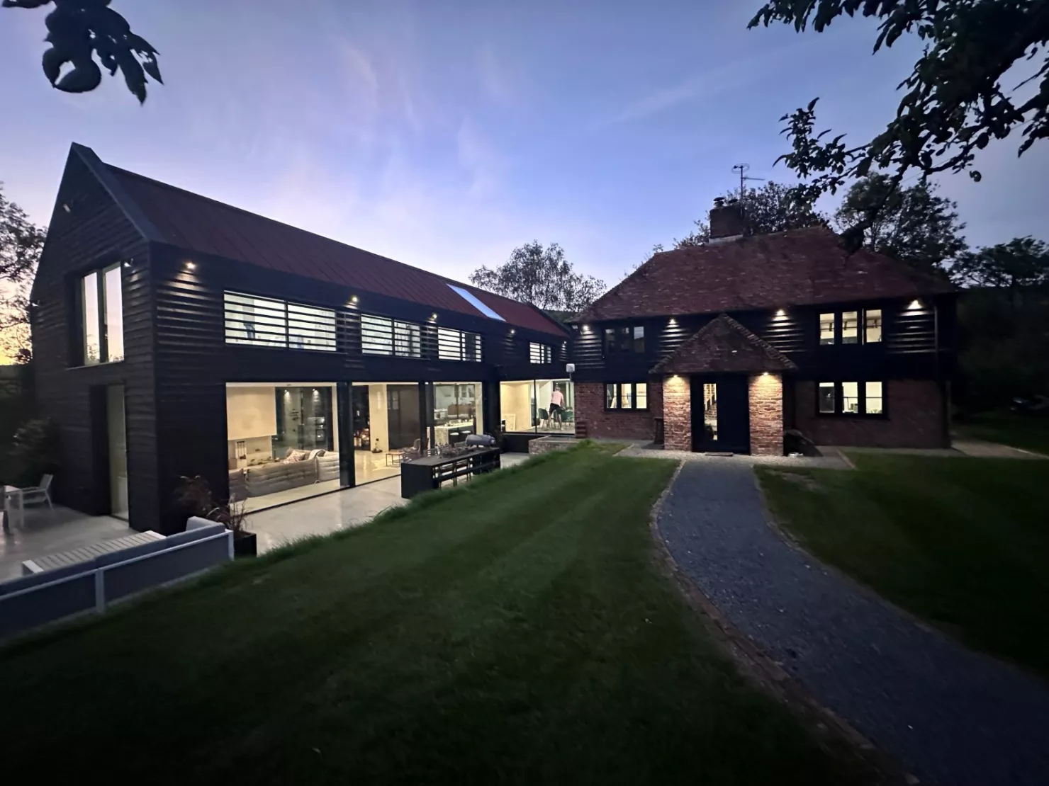 Outside at night Blue House