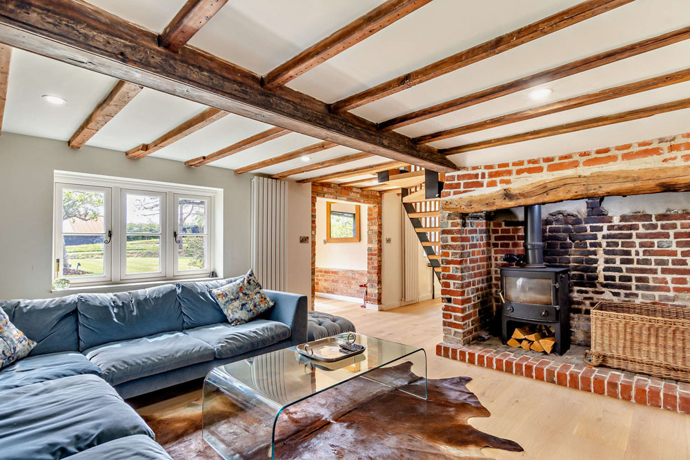 Cottage Snug Fireplace Blue House