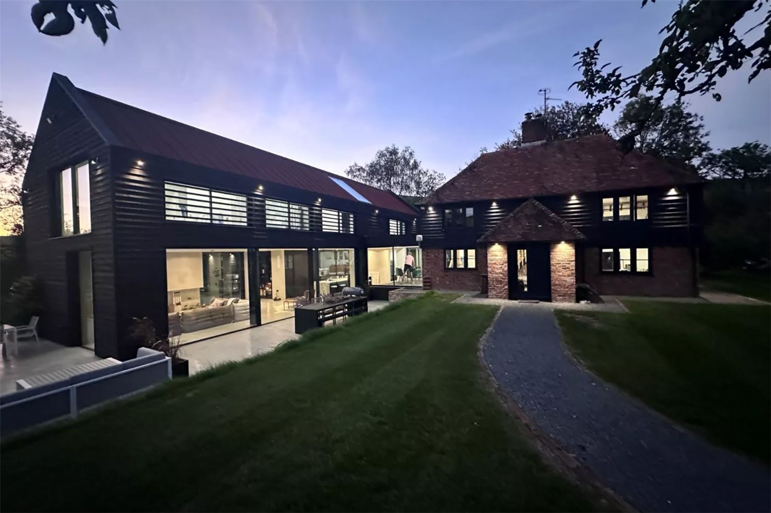 Outside Night View Blue House